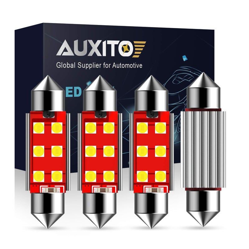 AUXITO مصباح LED AUXITO 578 أبيض 41 مم 42 مم 212-2 211-2 مصابيح LED فستون خالية من أخطاء CANBUS شرائح 3030 لإضاءة الخريطة والقبة والمجاملة وعلامة الترخيص وإشارات الانعطاف وأضواء الانتظار (6000K أبيض، عبوة من 4) - Image 1